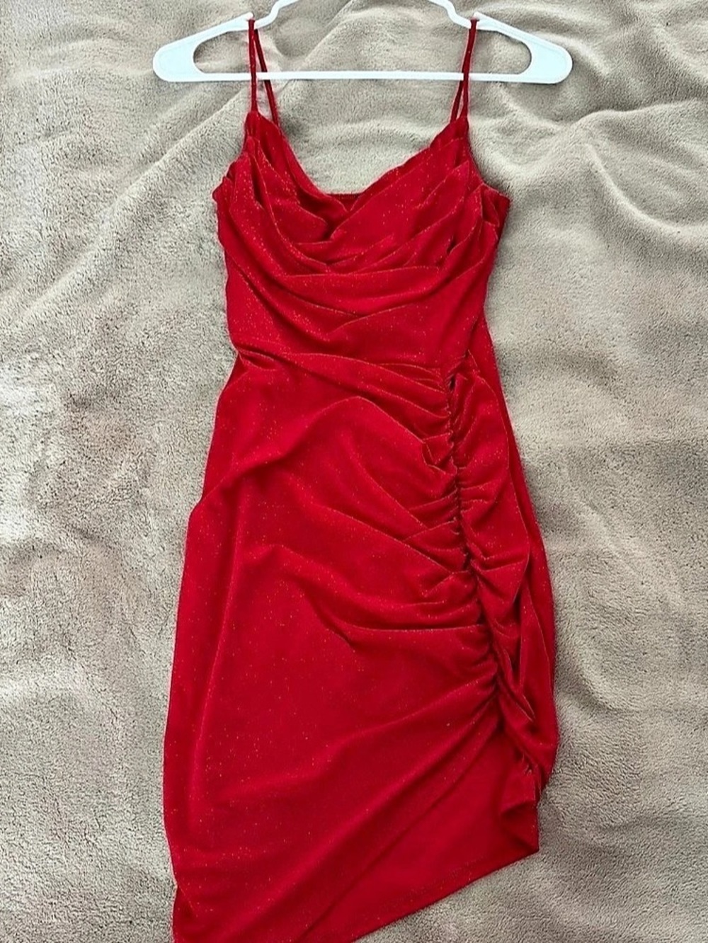 Windsor Red Ruched Asymmetrical Dress Like New